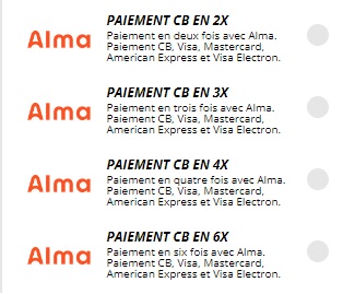 Paiement en 2X, 3 X ou 4 X avec ALMA